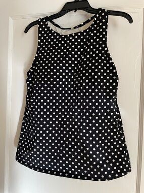 Lands' End Black and White Polka Dot Swim Tank Top